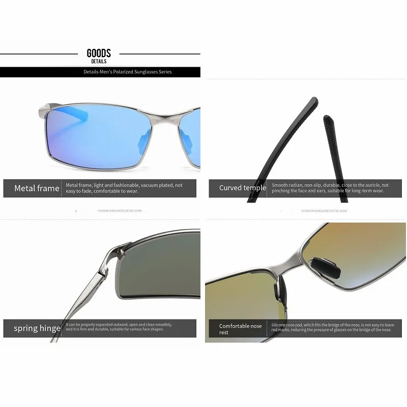 Rectangle Metail Frame Polarized Sunglasses Men Brand Designer Color Changing Sun Glasses Driving Oculos de sol UV400