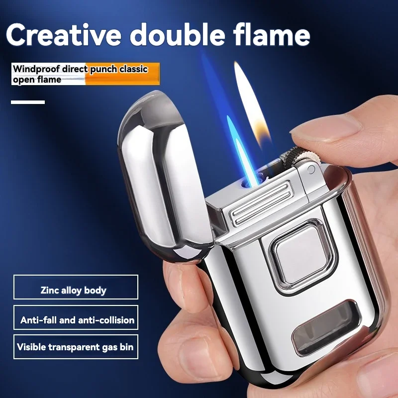 Cigarette Lighter Trend Earphone Shape Inflatable Lighter Grinding Wheel Straight Punch + Open Flame Double Fire Conversion Cigarette Lighter