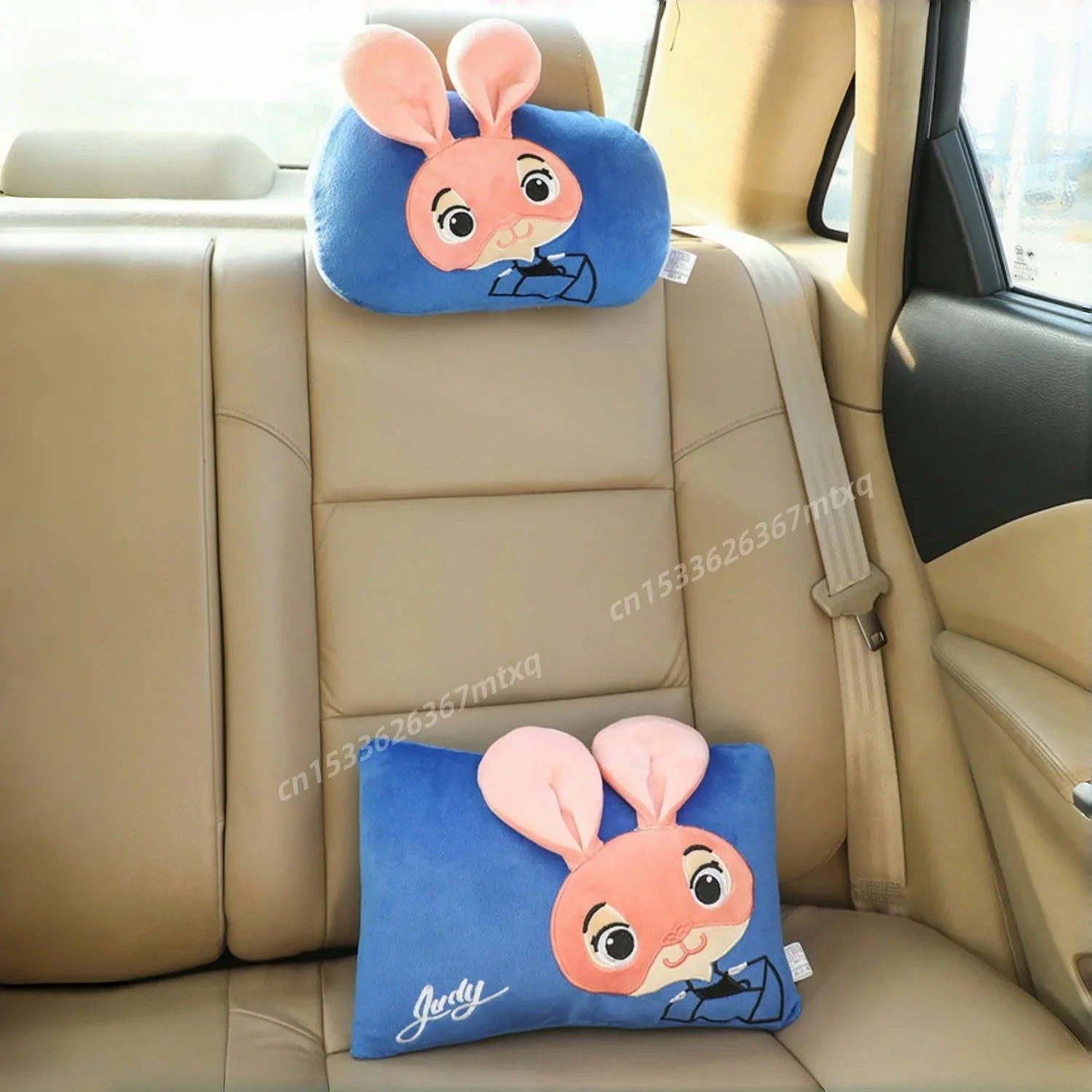 Comfortable Cartoon Headrest Back Cushion Stitch Pooh Bear Nick Judy Stuffed Anime Neck Pillow Back Cushion Car Decor Girl 3