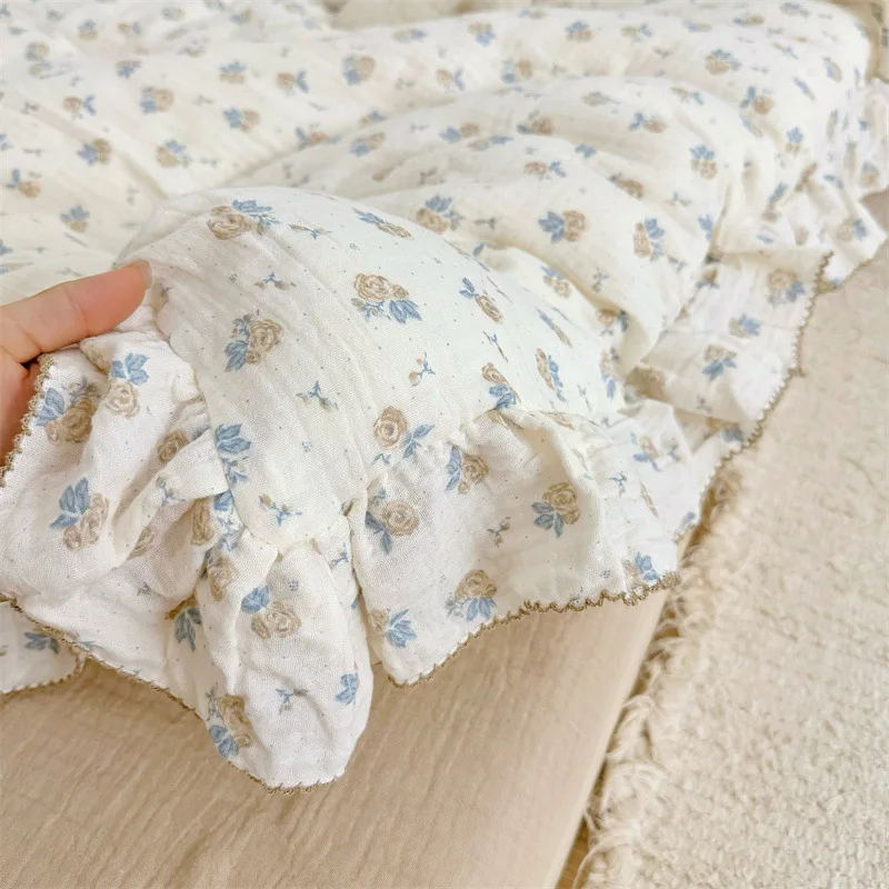 Toddler Bedding Set with Flowers Cotton Muslin Duvet Cover Set Twin Size with Pillow Covers
