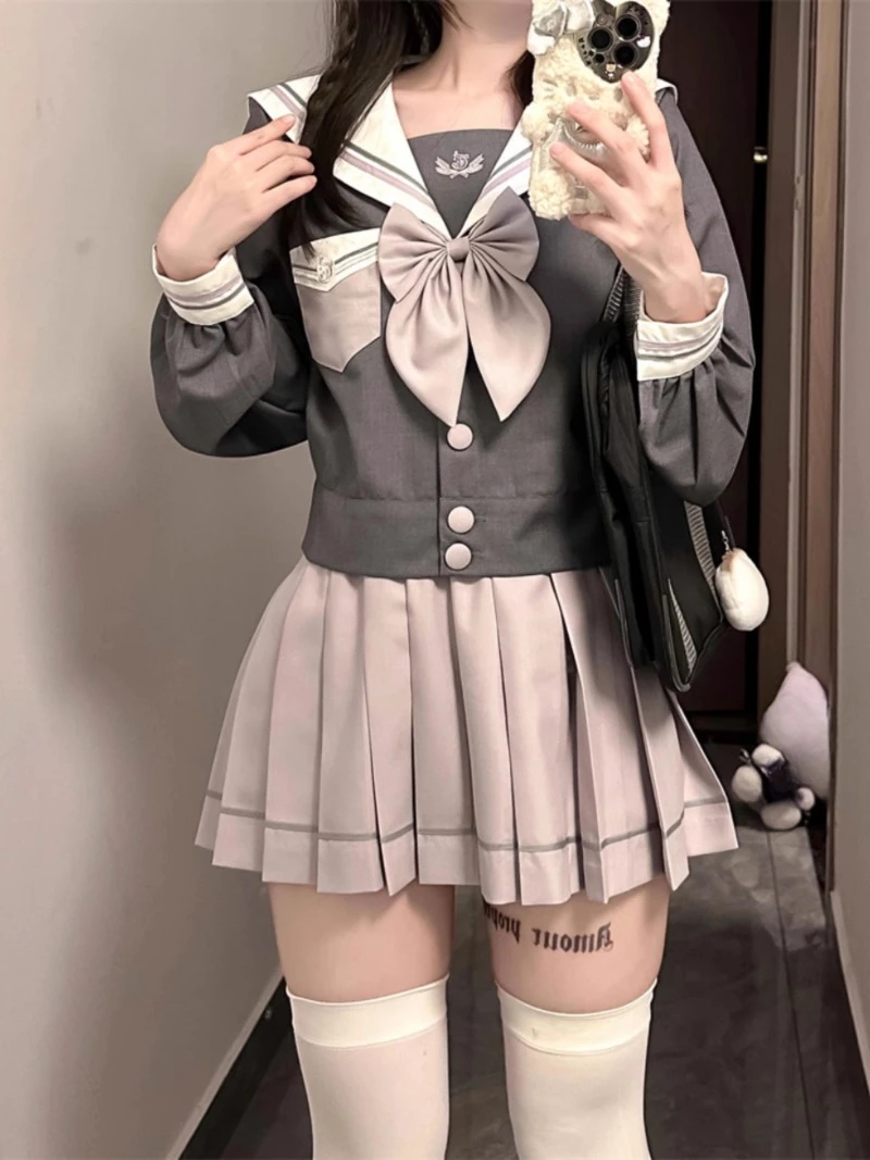 Japanese Lolita Purple JK Uniform Girl Preppy Style Sexy Sailor Set Long Sleeves Short Skirt Contrasting Colors Versatile Suit