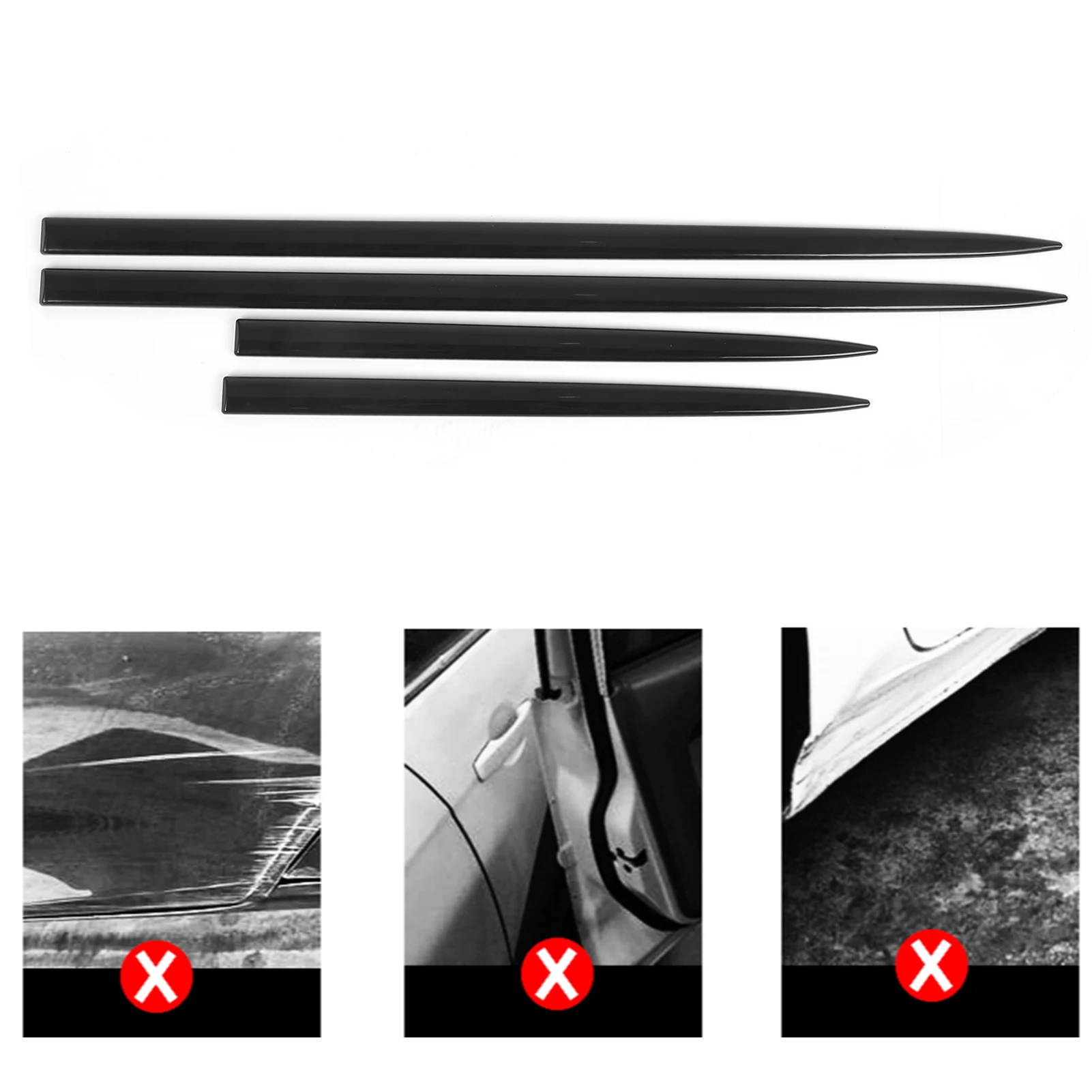 Protecteur De Porte Noir Brillant - Lot De 4 Bandes Latérales étanches ABS - Pour Personnalisation Auto