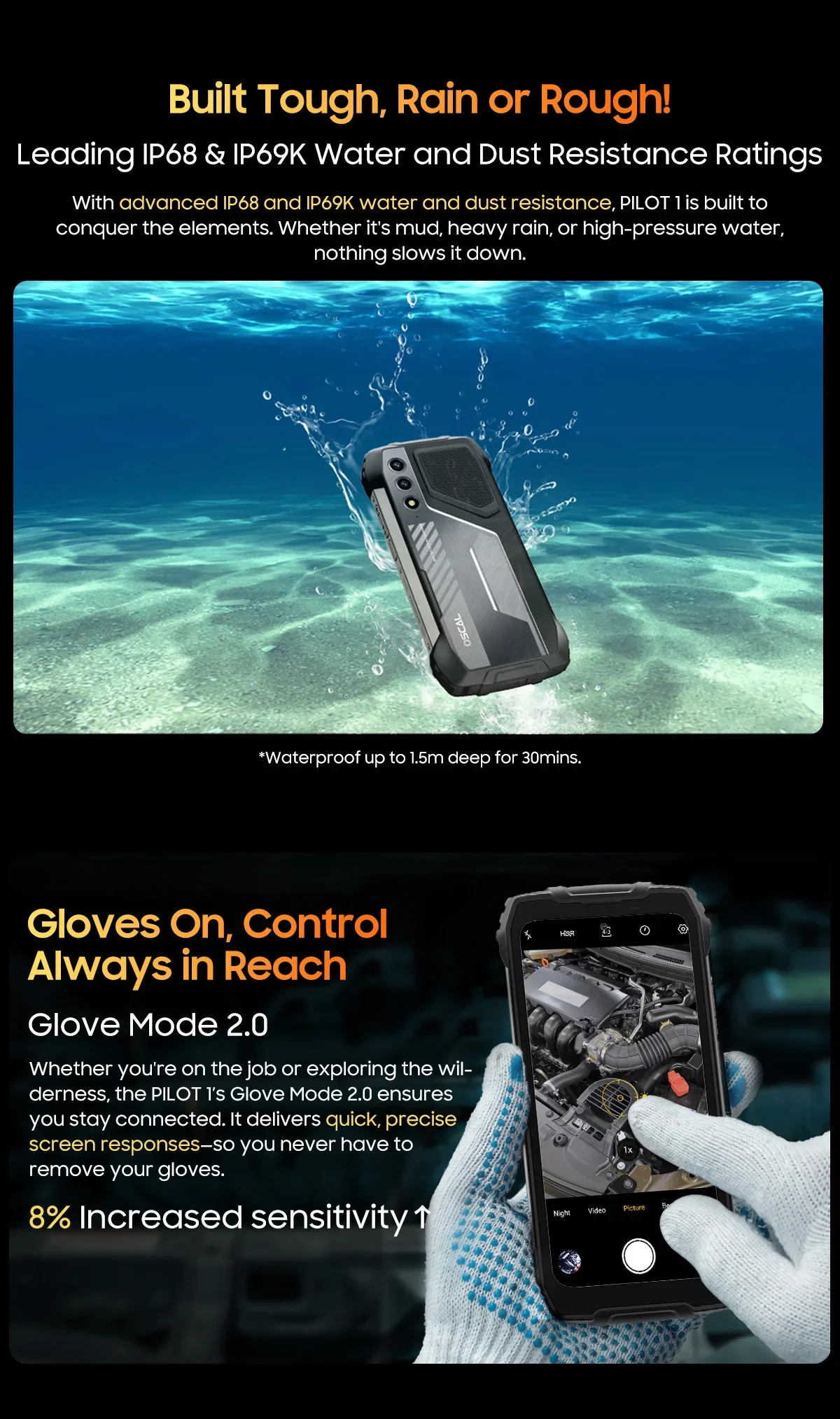 NEW Blackview OSCAL PILOT 1 Rugged Smartphone Android 14 6GB RAM 256GB ROM 15000mAh 50MP Camera Mobile Phone FM Fingerprint NFC