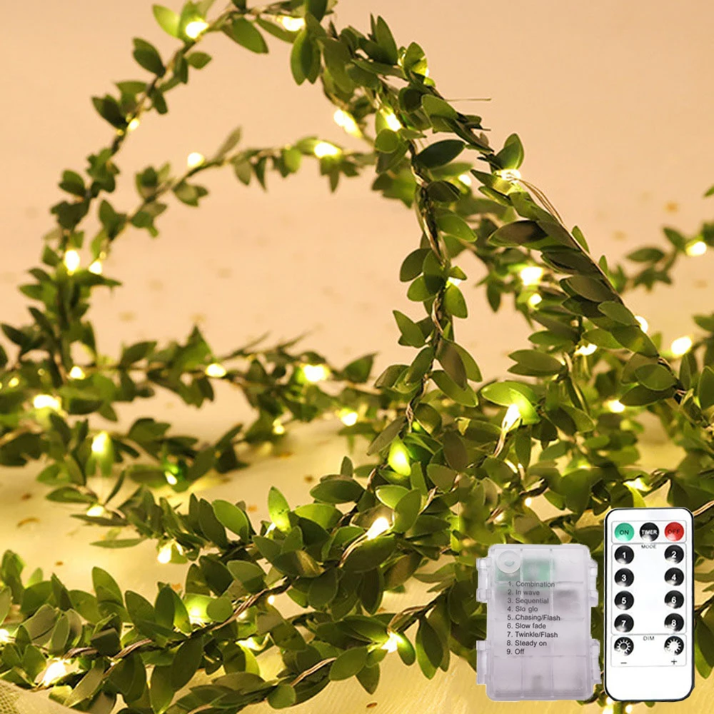 

2/3/5/10M Tiny Green Leaf Garland LED Copper Wire Fairy String Lights for Christmas Party New Year Wedding Holiday Decoration