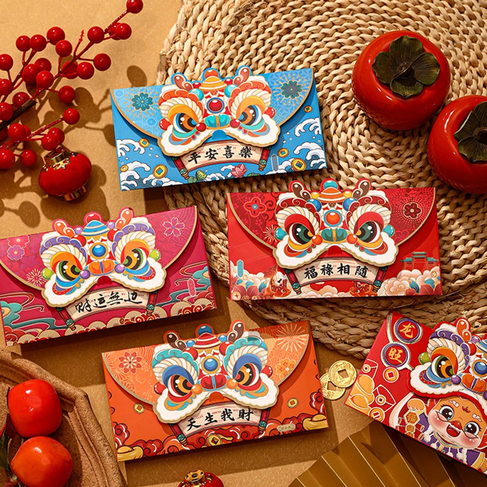 4Pcs 2024 Dragon New Year Red Envelope Cartoon Three-dimensional New Year Pressure Year Profit Seal New Year Supplies