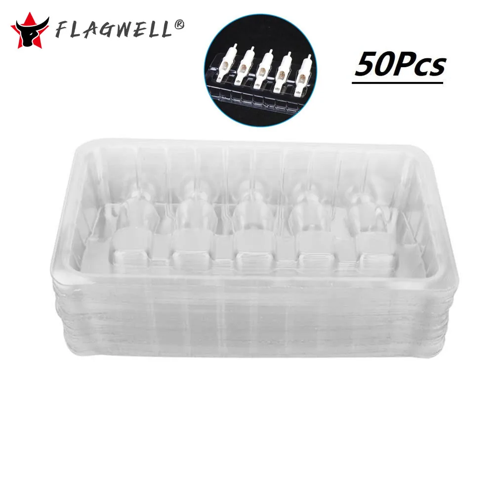 50Pcs/Package Disposable Plastic Transparent Ink Cartridge Needle Holder Bracket Tray Supply Portables Tattoos One Needle Holder transparent lottery box container multi function holder donation case supply office