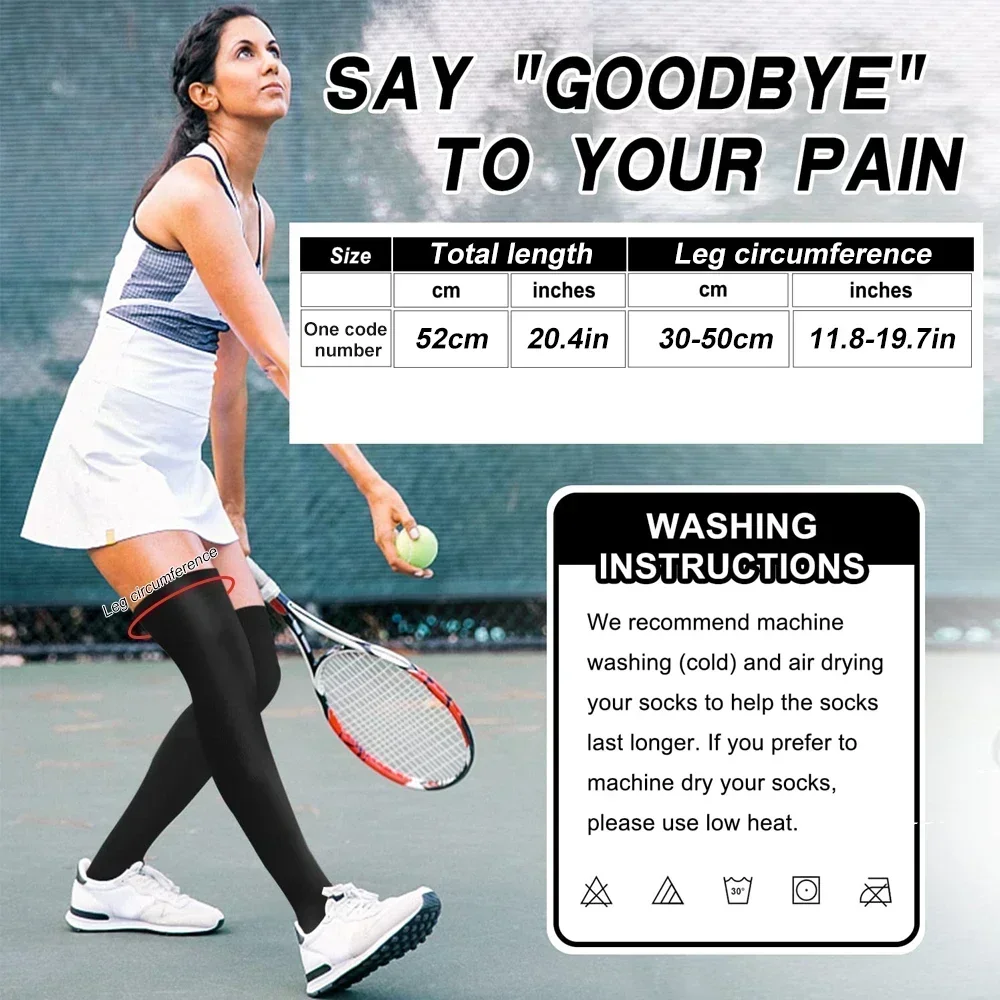 1 Pair 20-30 mmHg Compression Stockings for Women & Men Thigh High Socks Graduated Support for Varicose Veins Edema Flight
