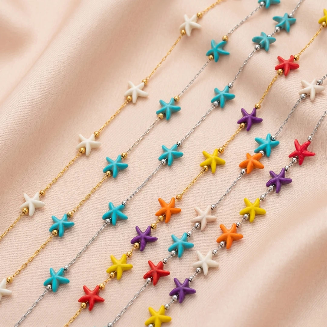 1-Meter Stainless Steel Bohemian Turtle Star Chain
