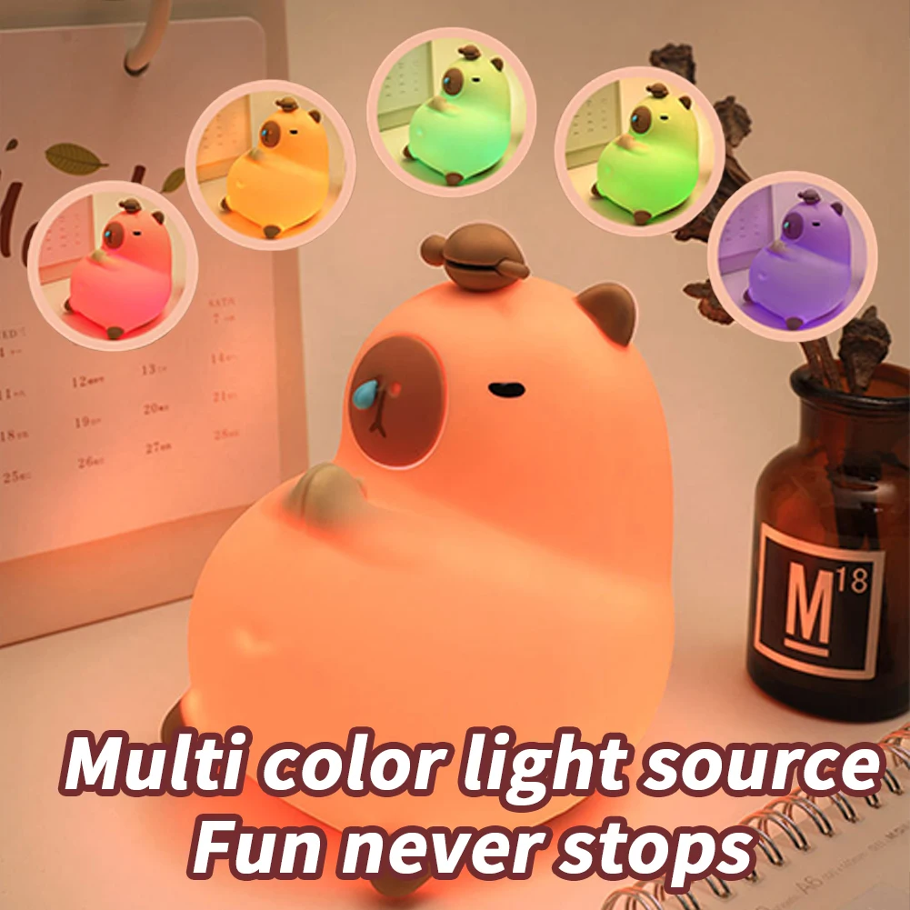 

Cute Capybara Night Light USB Rechargeable Timing Dimming Sleep Night Lamp Silicone LED Nursery Lights for Children Room Decor