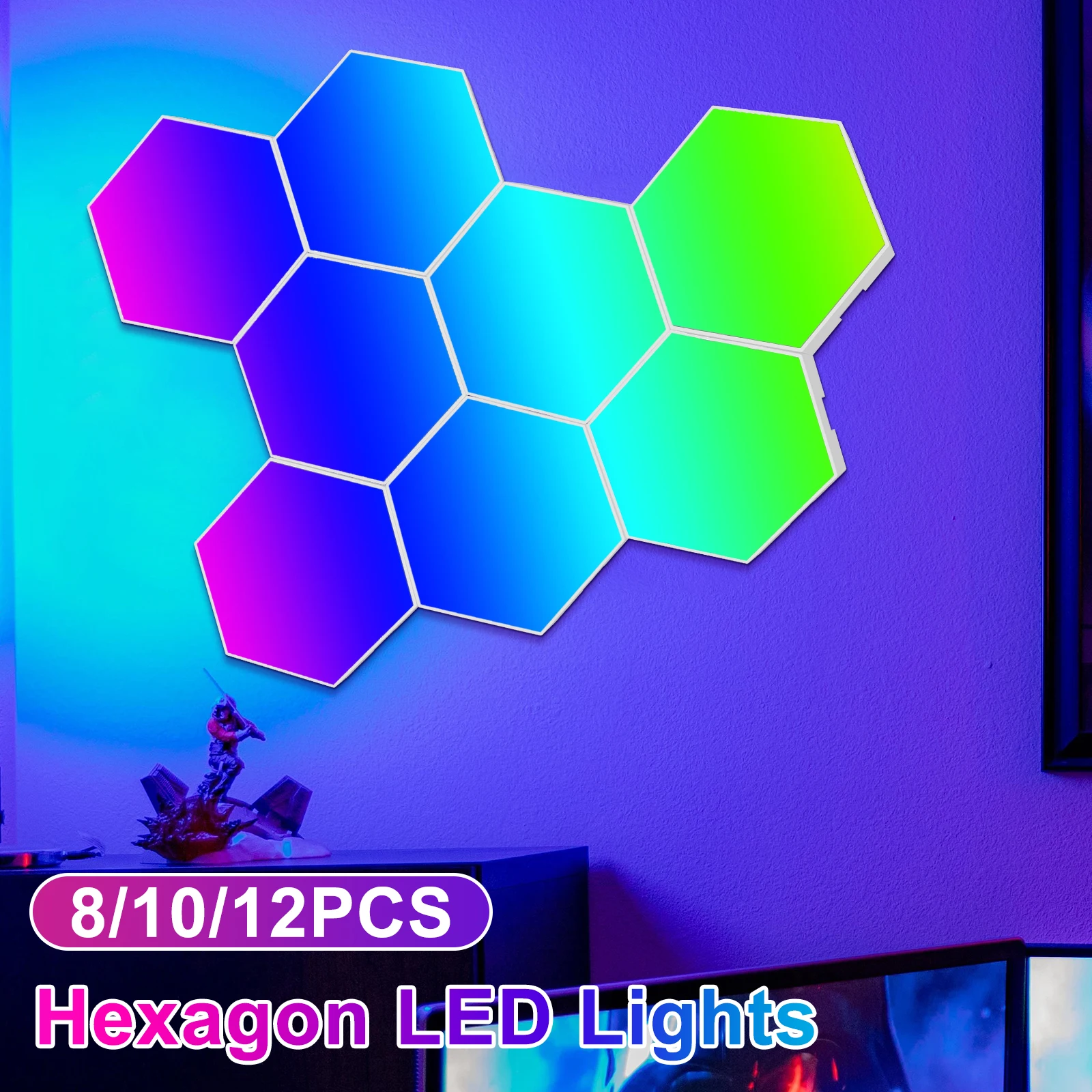Description Picture 2 of item8/10/12 Pcs Hexagon LED Panel Indoor Wall Light APP Remote Control Night Light Computer Game Room Decoration Atmosphere Lamps