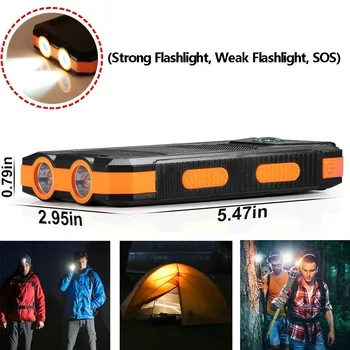 Power Bank Solare 20000mAh, Batteria di Riserva Grande Capacità, Ricarica Rapida, Caricatore Portatile con Bussola, Impermeabile, Alimentazione di Backup per Esterni