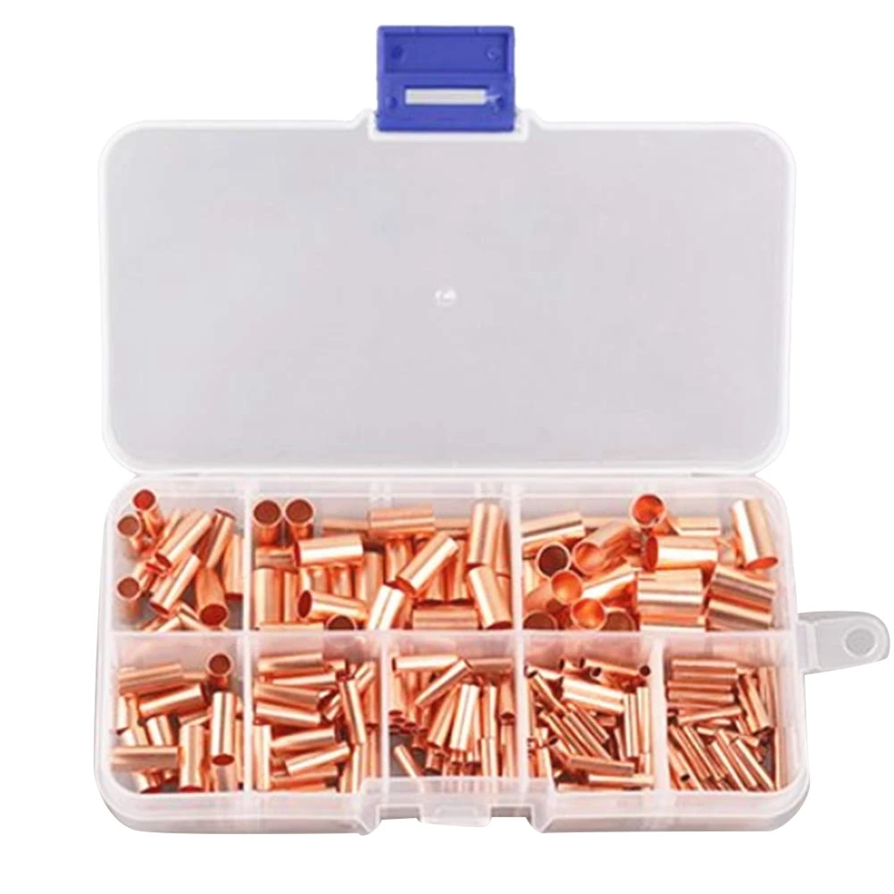 

250Pcs GT Copper Connecting Pipe Wire Joint Small Copper Tube Terminal Cable Lug Bootlace Ferrule Kit