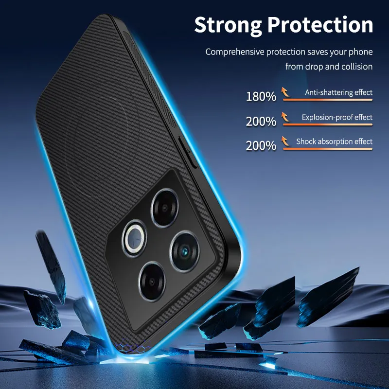 Luxury Carbon Fiber Slim Magnetic Shockproof Phone Case with Lens Camera Protection