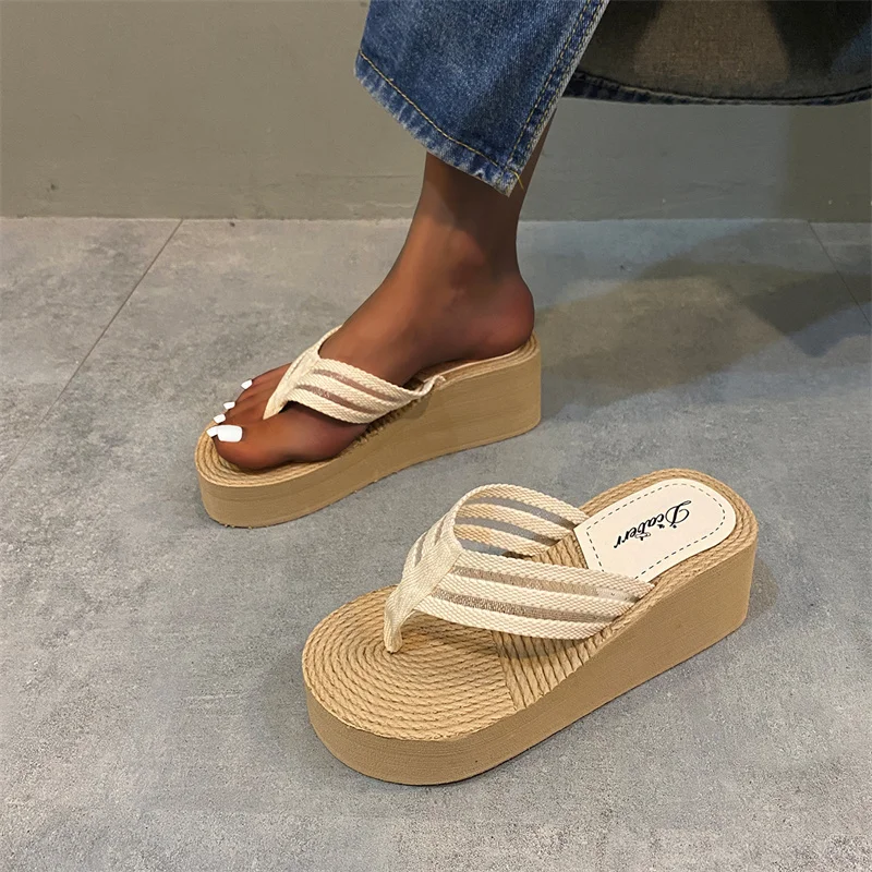Fashion Spring and Summer Women Slippers   Thick Bottom Wedge Heel Bow Slides Women   Womens Slippers Thin 2023  New