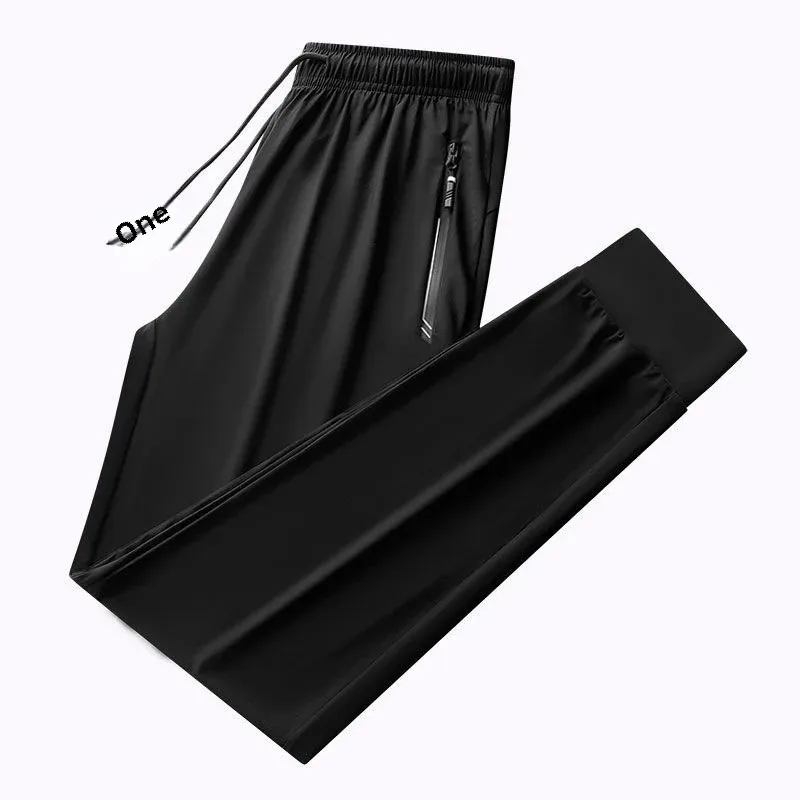 Summer Ice Silk Air Conditioned Pants Breathable Thin Elastic Nine Points Casual Sports Pants Trendy Versatile Lightweight