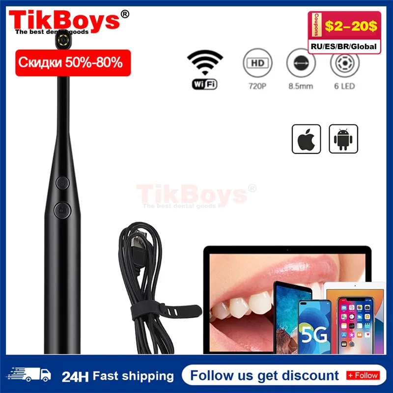 

1080P WIFI Oral Dental Endoscope Intraoral Camera 8 LED Light Inspection Oral HD Video Teeth Inspection Dental Tooth Whitening