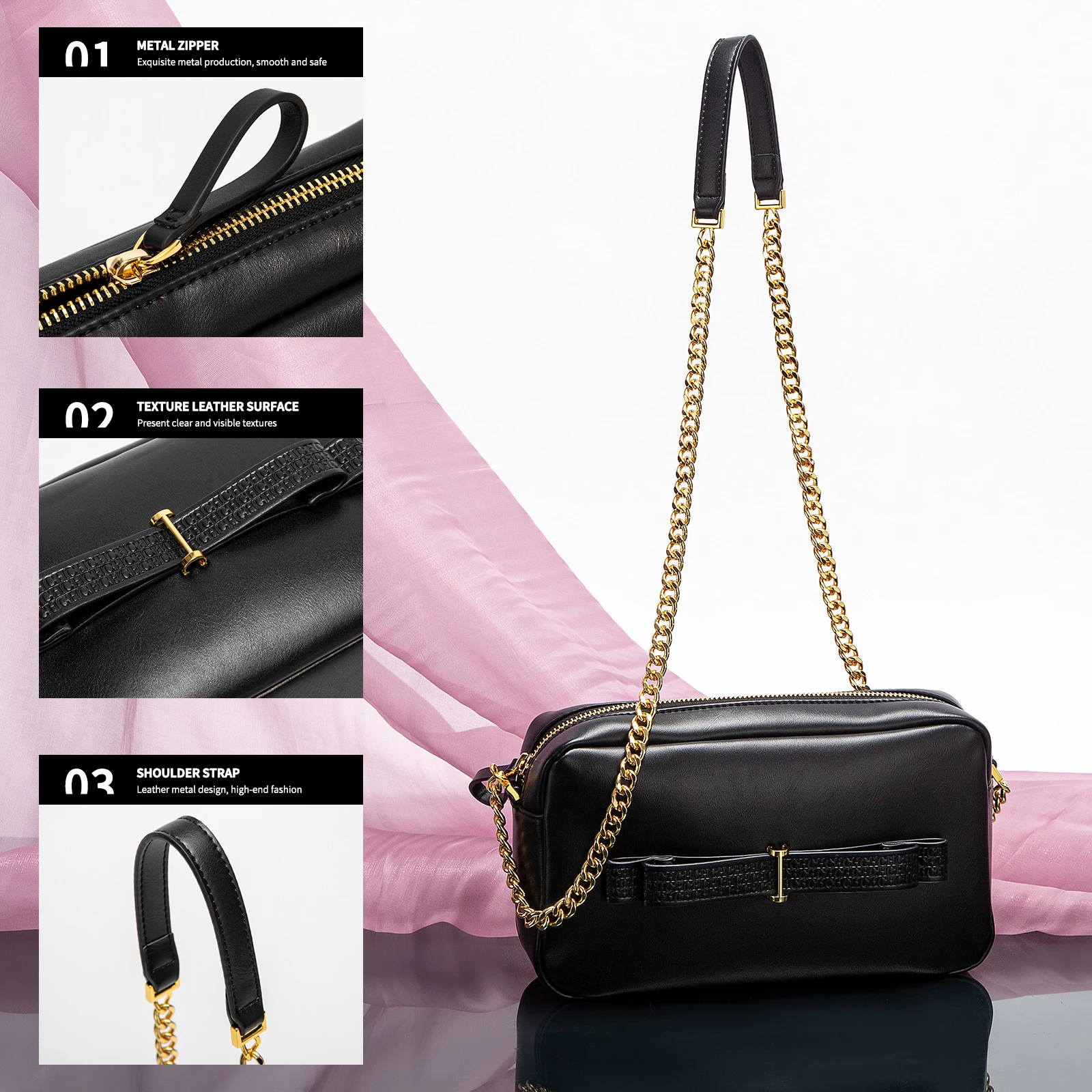 حقيبة كتف نسائية جلد مربعة