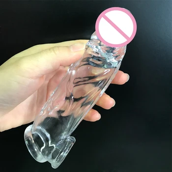 Highly Elastic Crystal Condom Reusable Penis Extender Sleeve Delay Ejaculation Penis Enlargement Intimate Goods Sex Toys For Men 1