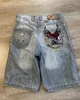 Y2K Skull Beautiful Fashion Embroidered baggy Denim Shorts for men 2024 Summer new Street Fashion Goth vintage Basketball Shorts 1