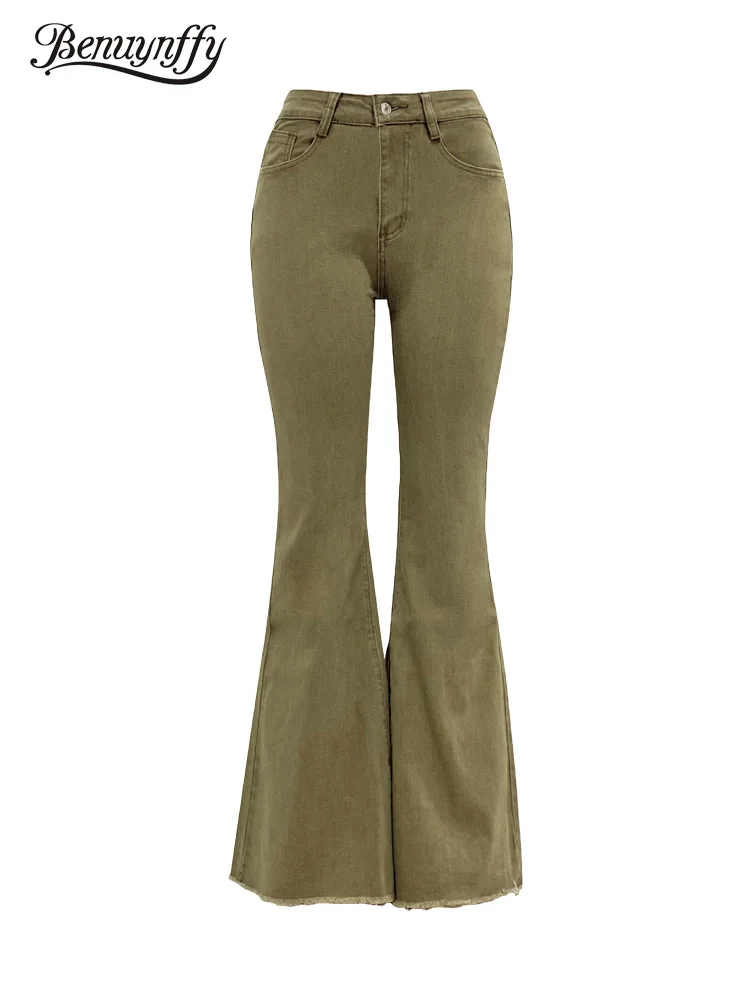 

Benuynffy Womens Classic Raw Hem Flare Jeans Zip Fly Mid Waist Casual American Vintage Bell Bottom Jeans for Women 2023 New