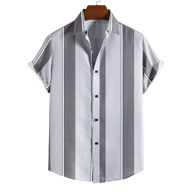 

2023 Hawaiian Shirt Harajuku Stripe Print Loose Fashion Casual Short Sleeve Men's Button Lapel Top Summer Shirt Men's Clothing