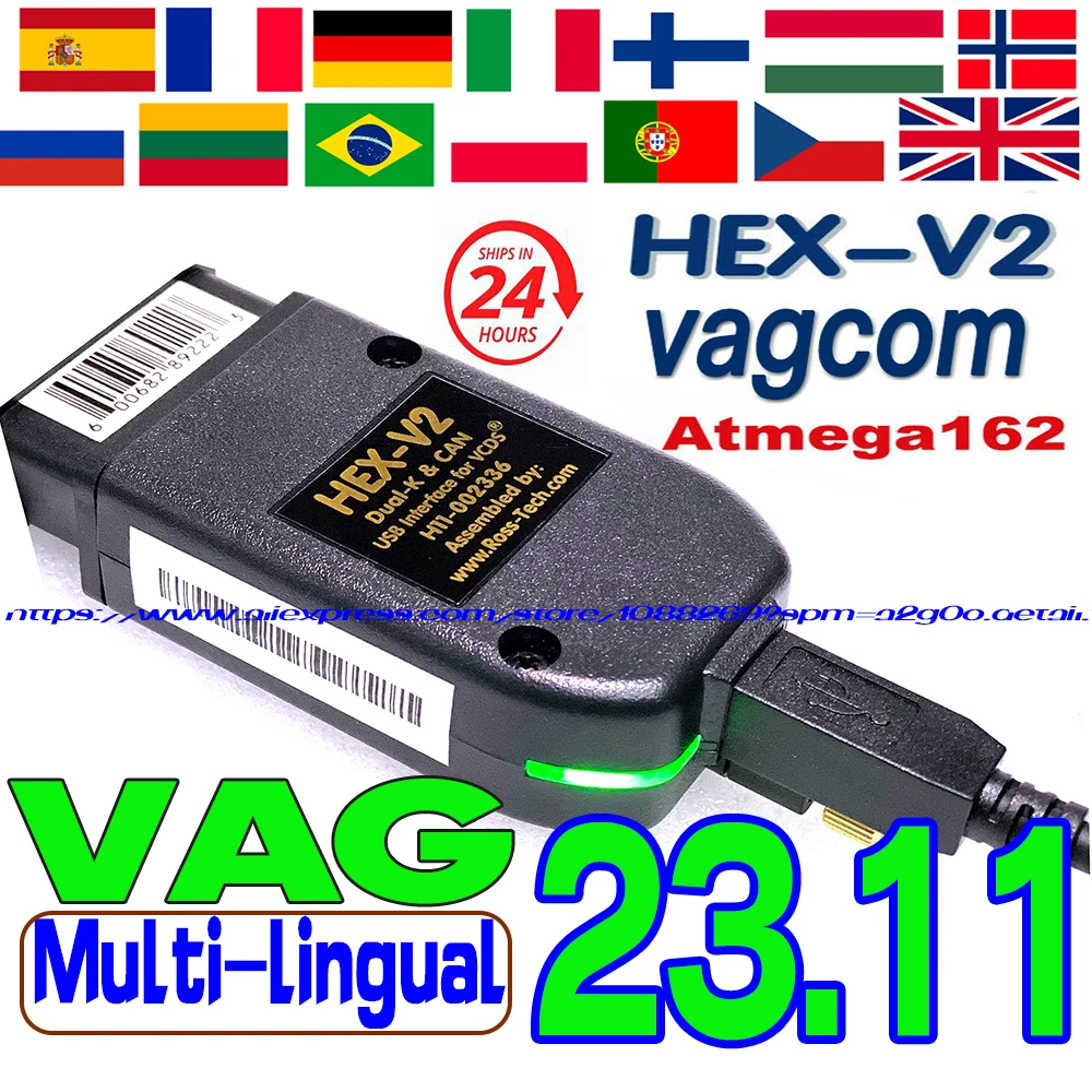 2024 Vag 23.11 Unlimited Vins Per Auto Vag Hex-V2 Scanner Atmega162 Interfaccia Usb Online Vw Audi Skoda Seat Vag Com Vcds Tools