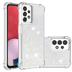 Bling Glitter Star Quicksand Dynamic Liquid Silicone Shockproof Phone Case - Clear for Galaxy A15 4g 5g (White)