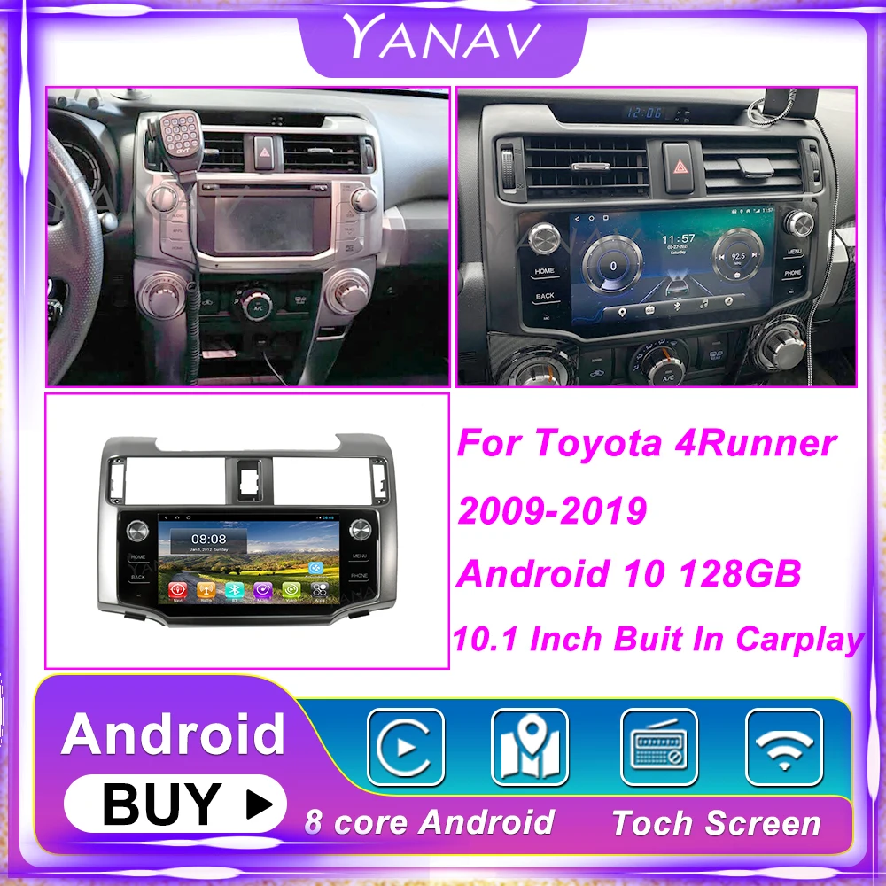 Автомобильный радиоприемник 10 1 дюйма для Toyota 4runner 2009-2019 Android 128 ГГц GPS-навигация