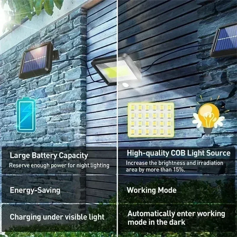 COB LED Solar Light Outdoor PIR Motion Sensor Waterproof Wall Emergency Street Light Garage Lighting Patio Security