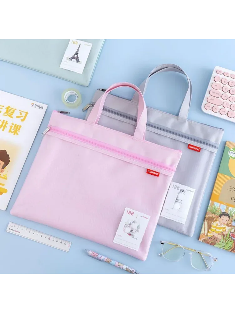 메쉬 지퍼 파우치 더블 포켓 방수 방진 파일 가방, 손잡이가 있는 서류 보관함, 학교 여행 사무실용, 11.3x13.8 인치