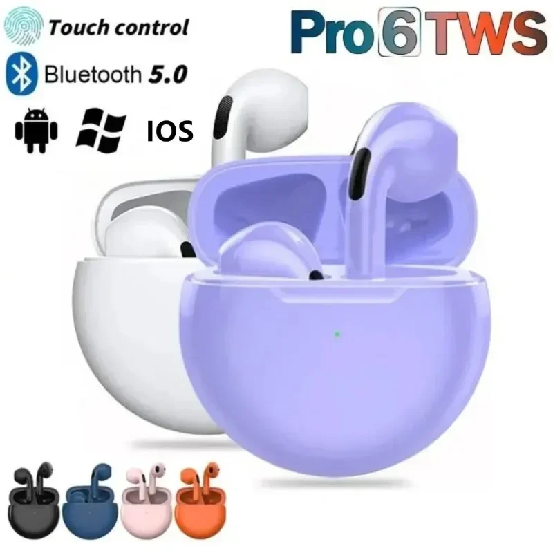 Air Pro 6 TWS Fones De Ouvido Sem Fio Com Microfone, Fones De Ouvido Bluetooth, Esporte Running Headset, Apple iPhone, Xiaomi Earbuds