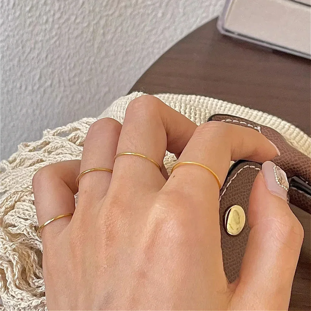 1/3pcs Minimalist Stackable Extremely Thin Stainless Steel Rings for Women Fashion Gold Color Daily Simple Dainty Jewelry Gift 4