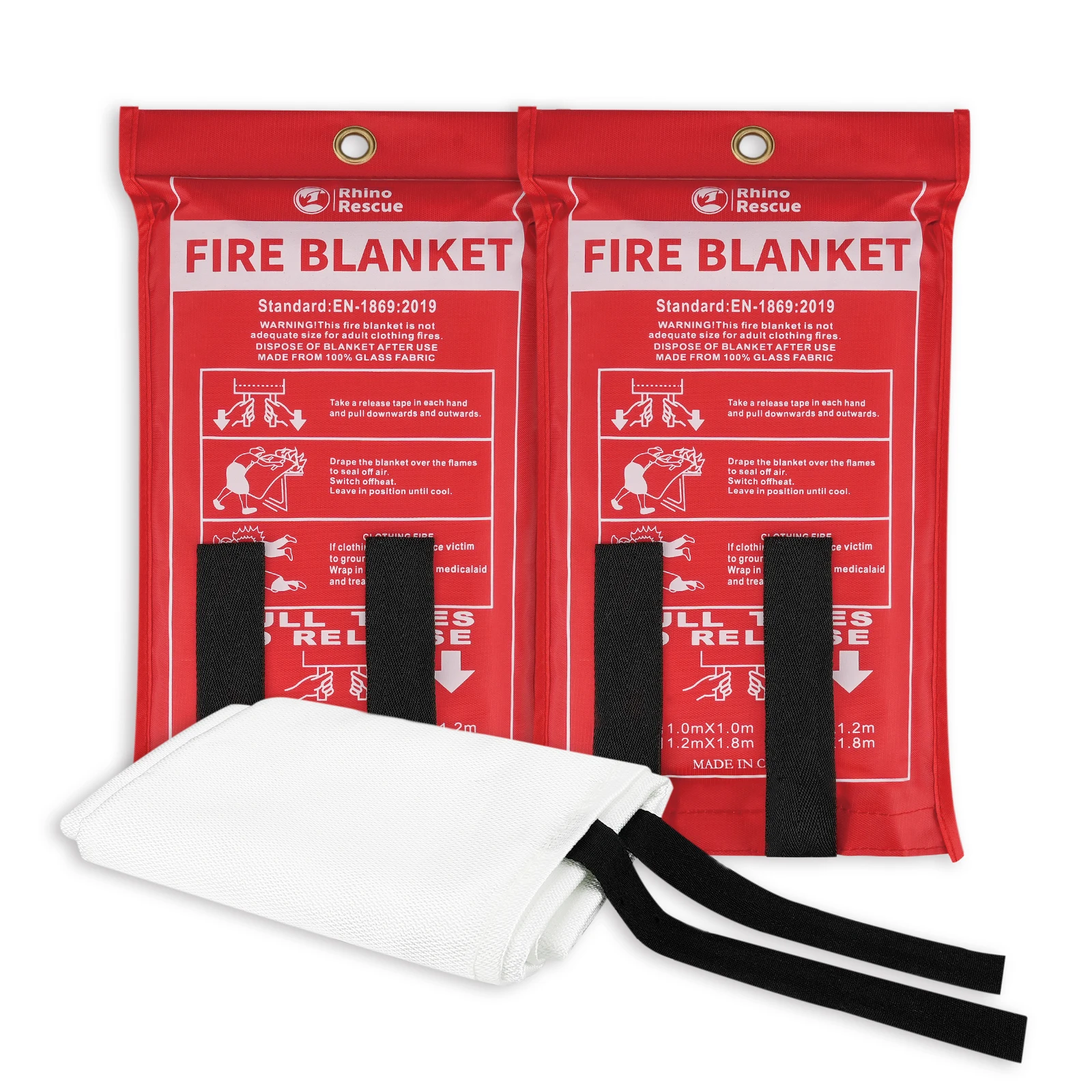

RHINO RESCUE Fire Blanket, 40''×40'' Fiberglass Emergency Fireproof Gear, Flame Retardant Protection for Home, Kitchen