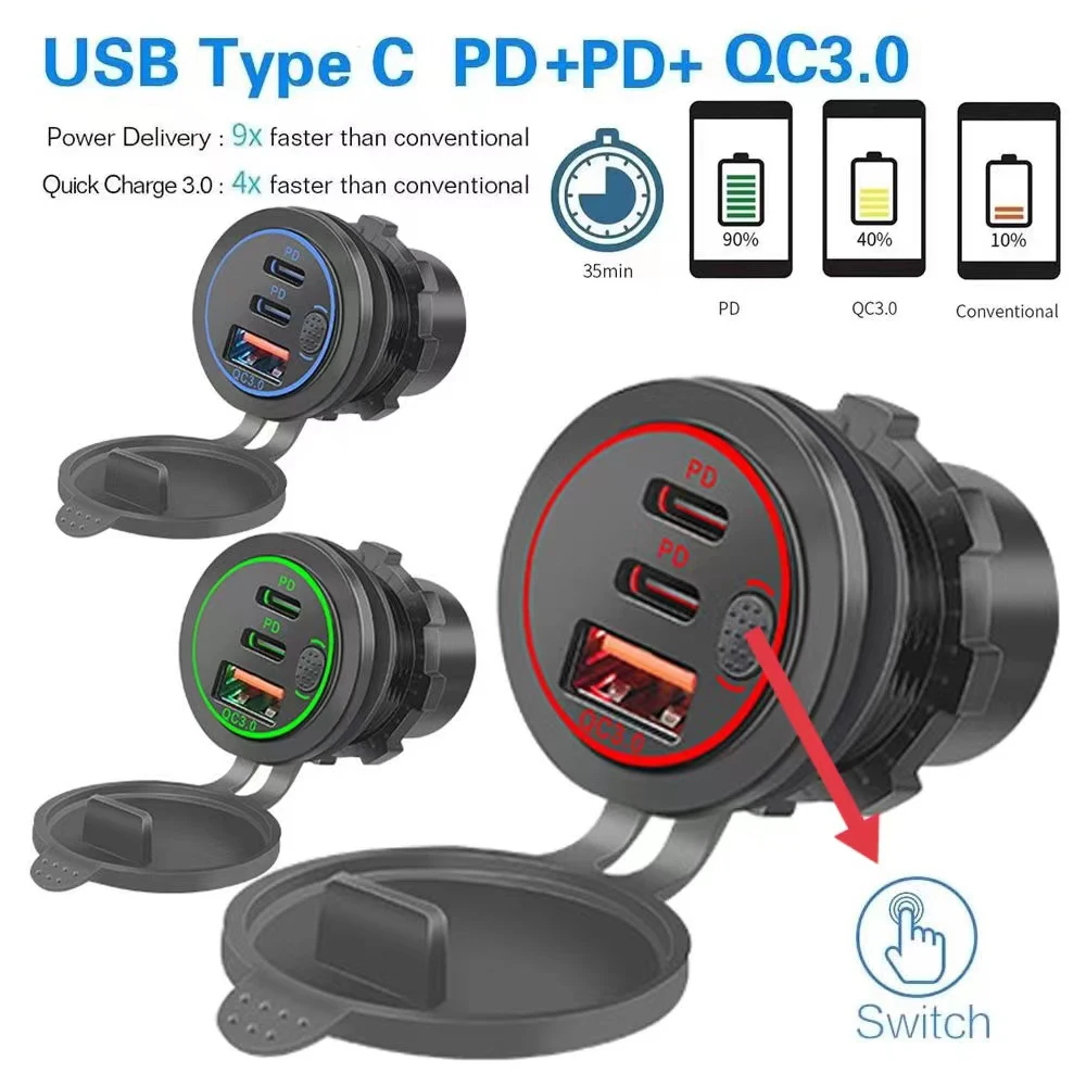 CarUSBChargerFastChargingSocketTwoPD30CarChargerSockets