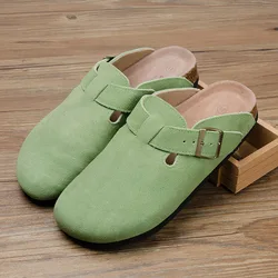 Guoluofei Genuine Leather Round Toe Slippers Couple Slid Man Outdoor Casual Sandals Women Suede Shoes