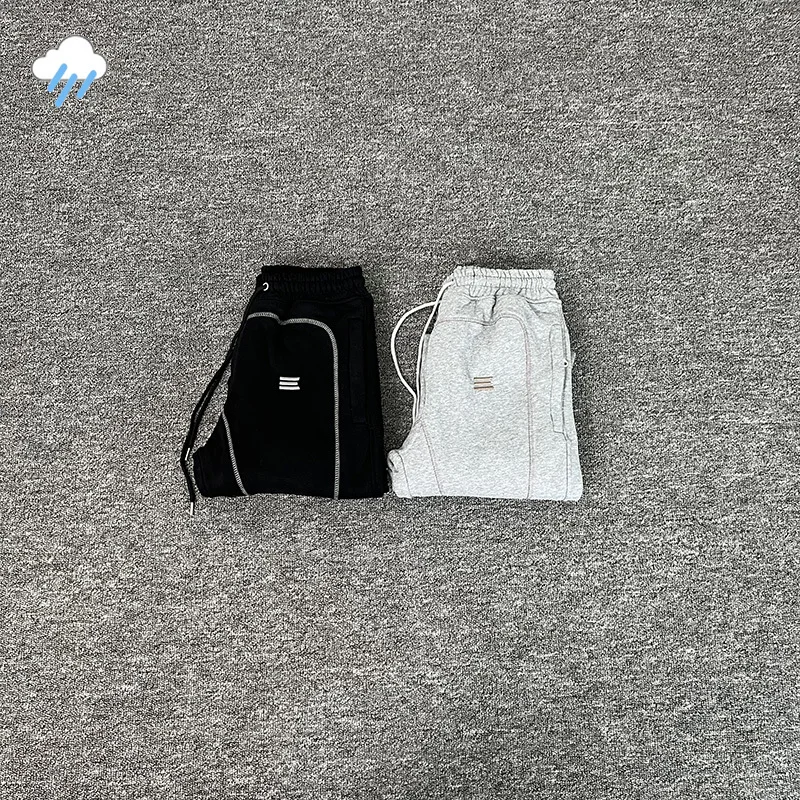 최고급 면 회색 검정 조거 드로스트링 스트라이프 스티칭 바지 남녀 공용 클래식..