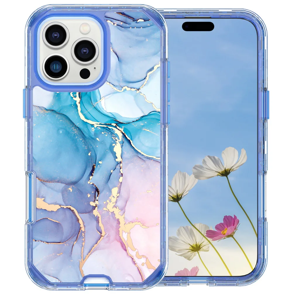 Shockproof Plated Marble Armor Phone Case