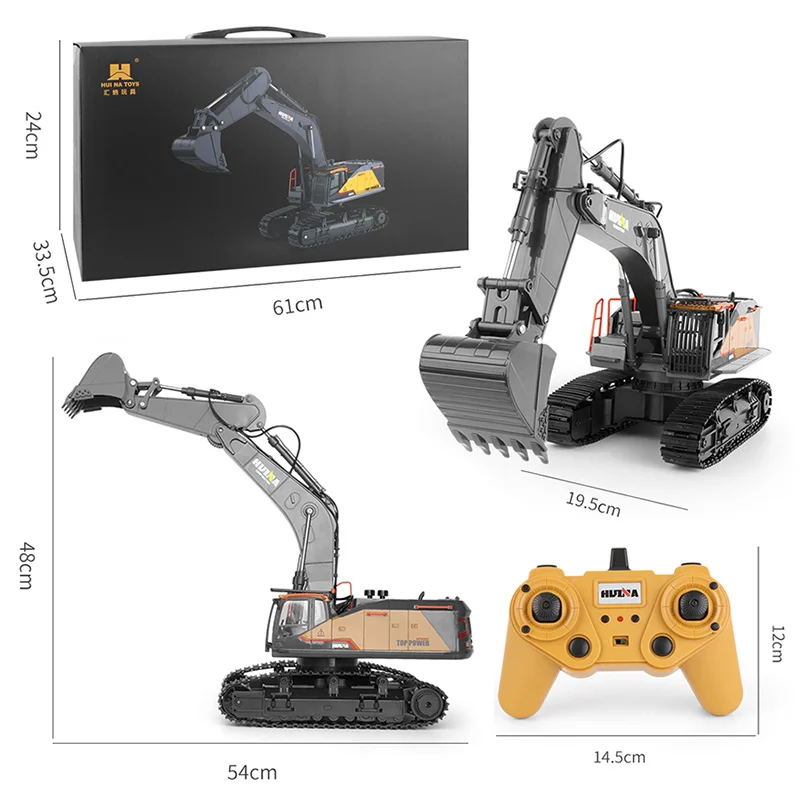 1:14 Huina 1592 22channels Excavator Truck Children's Gift And Toys Alloy Metal Vehicle Model Engineering Remote Control Rc Car 6