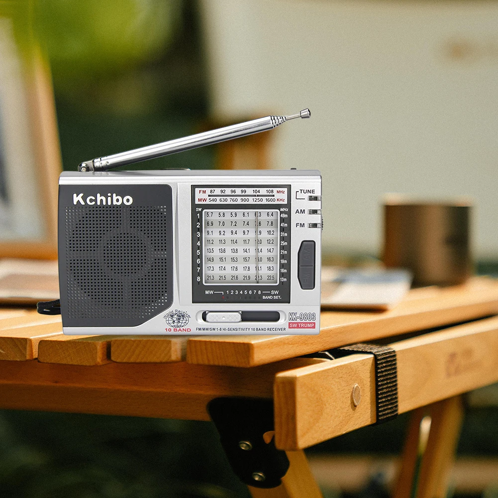 KK-9803 미니 휴대용 라디오, 3.5mm 잭, FM/MW/SW1-8 포켓 라디오, 내장 스피커, 전체 10 밴드 라디오 배터리 작동