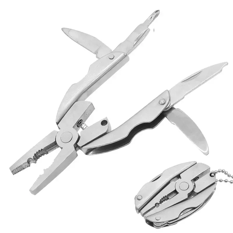 Portable Stainless Steel Multi-Tool: Pliers, Knife, Screwdriver with Keychain, Ideal for Outdoor Use
