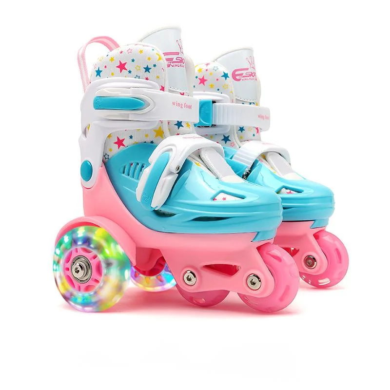 Pattini per bambini pattini a rotelle in linea in PU ad alta elasticità pattini a rotelle a doppia fila per età 2-8 scarpe da pattinaggio per bambini taglia regolabile - immagine 5
