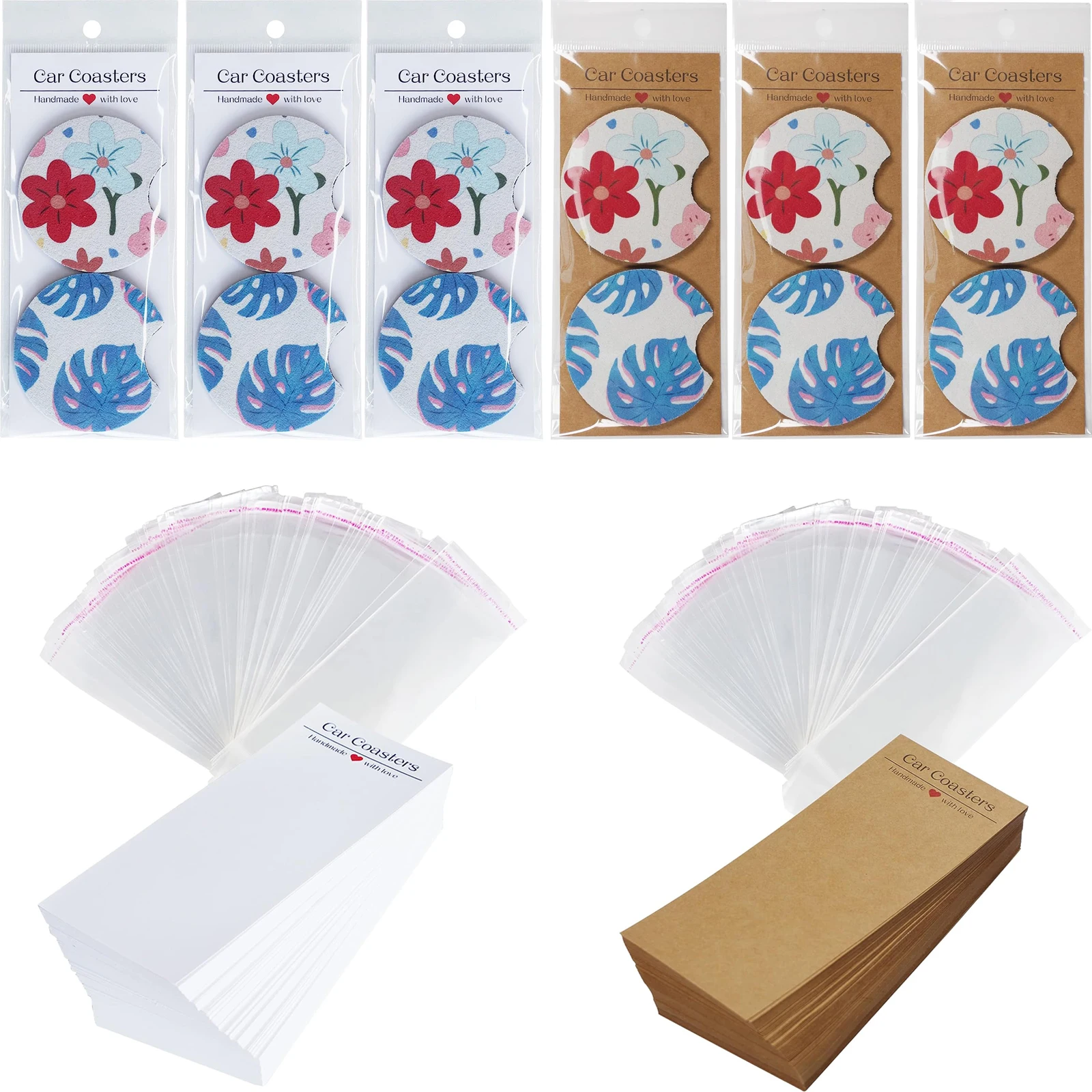 

6.8x2.85In Car Coaster Packaging for Selling ，Sublimation Car Coasters Cards with Bags Coasters Display Cards