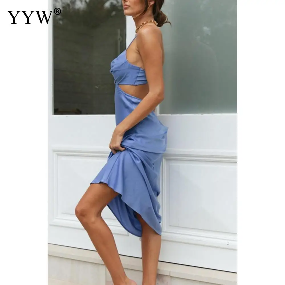 Female Elegant Straps Party Beach Vestidos Women Solid Color V-Neck Sexy Bodycon Long Dress Sleeveless Backless Summer Dresses