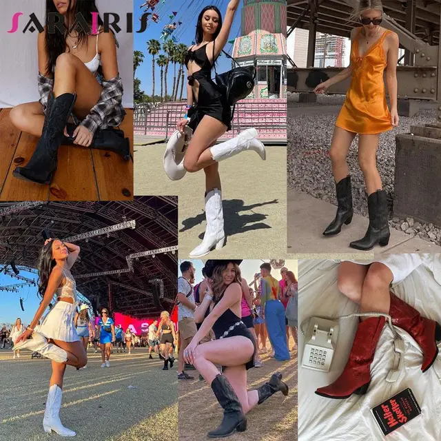 Brand New Embroider 2022 Autumn Winter Western Mid Calf Boots Women Chunky Heels Vintage Cowgirl Cowboy Boots Retro Shoes Woman 2