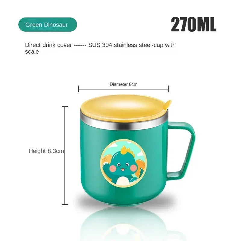 Baby Feeding Bottle Kids Cup Children Leakproof Drinking Cups Cartoon Infant Straw Handle Drinkware Food Grade Stainless Steel