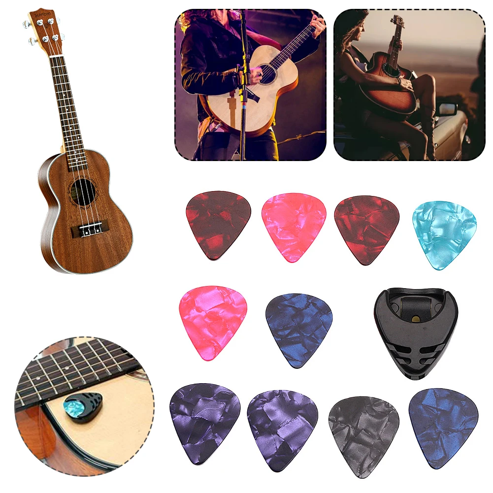 Electric Guitar Picks Colorful Guitar Picks & Pick Holder Set Ukulele Multifunction Celluloid Accessories 10Pcs guitar picks guitar pick case