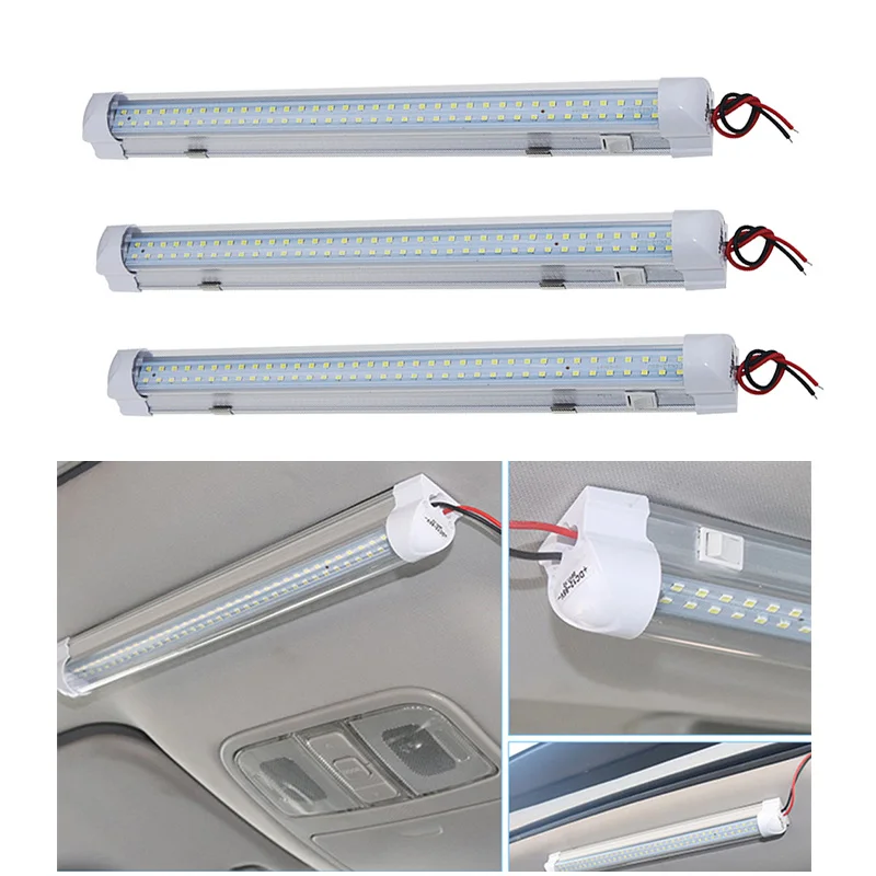 Car Reading Light Universal Interior 72 LED White Strip Lights Bar Lamp