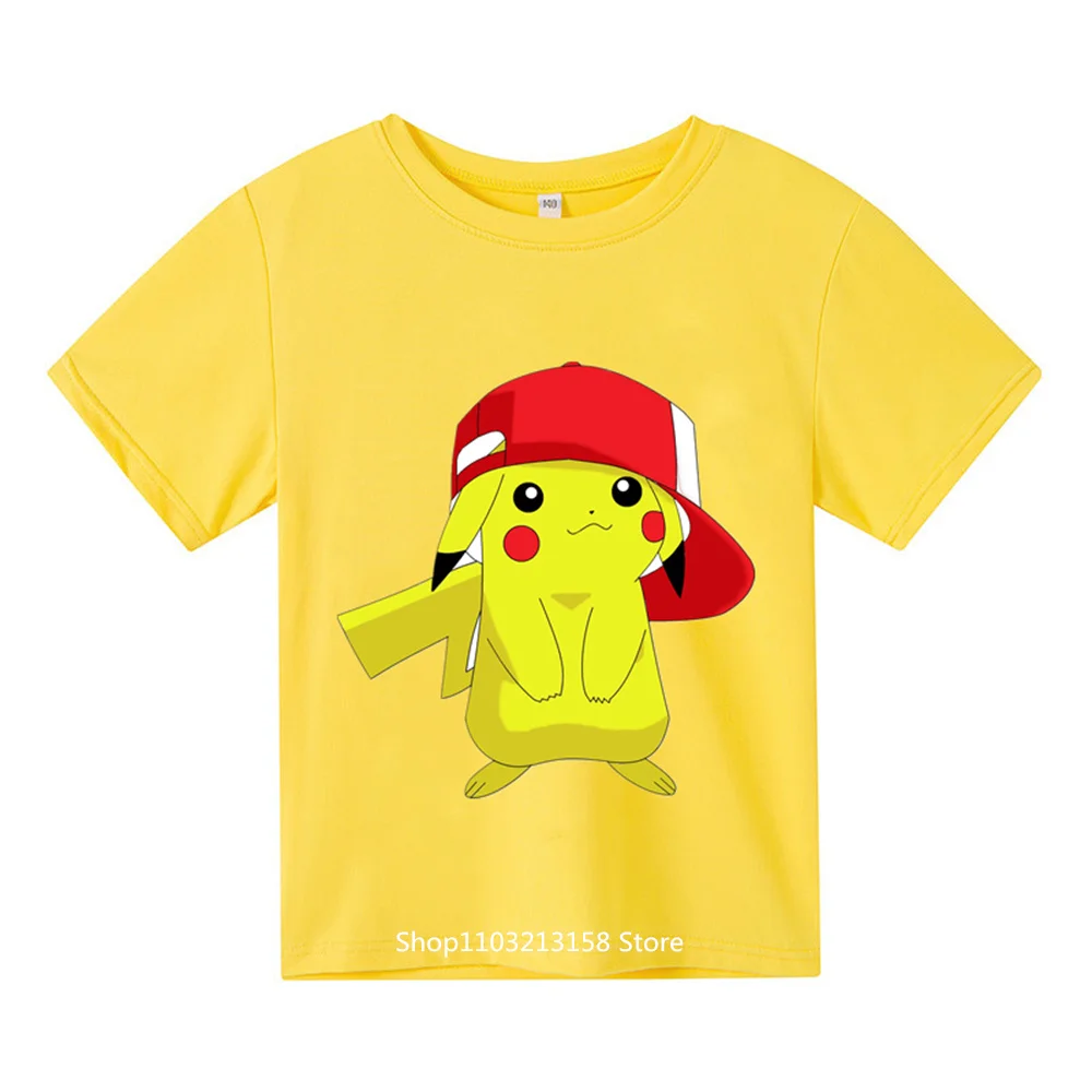 

Pokmon Kids Student Short Sleeve T-shirt 1-12 years Boys Girls Pikachu summer cotton short sleeve cartoon clothing Fashion cloth