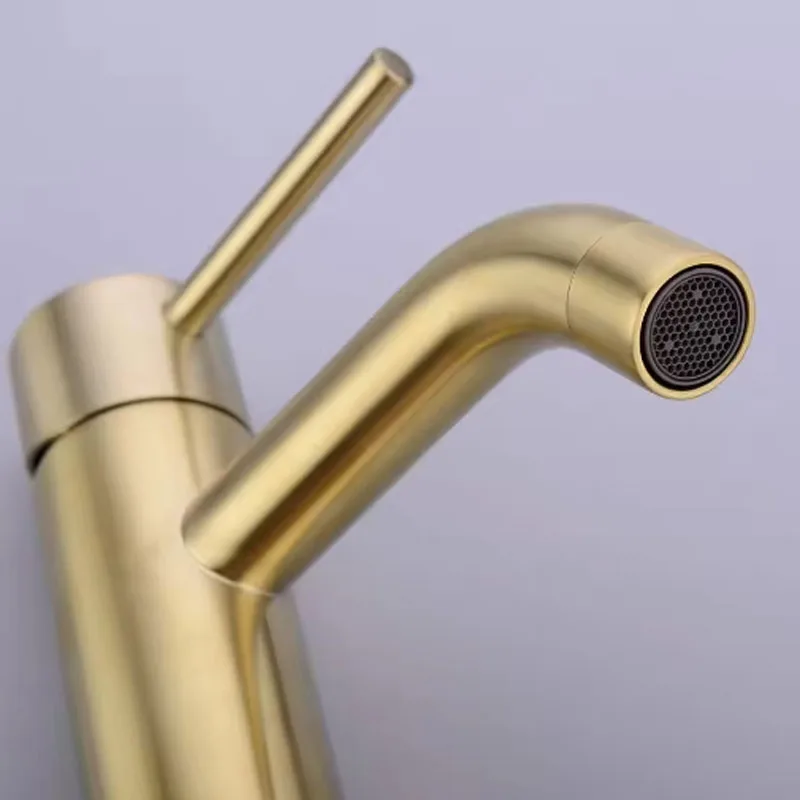Bathroom Faucet Solid Brass Bathroom Basin Faucet Cold And Hot Water Mixer Sink Tap Single Handle Deck Mounted Brushed Tap Gold