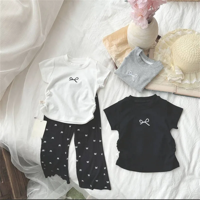 Korean Bowknot T-Shirt for Kids - Casual Cotton Short Sleeve Top 0-12 Years